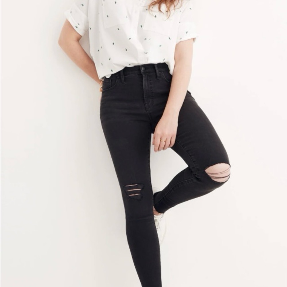 Madewell High Rise Skinny Jeans 24 NWT Washed Black Distressed Magic Pockets - Picture 1 of 8